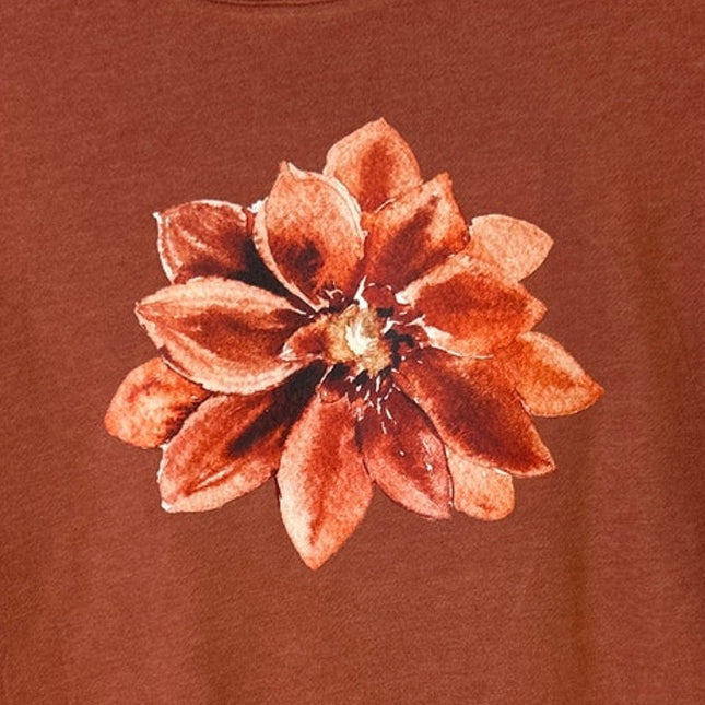 Upcycled Hand Printed Womens Large Red Poinsettia Floral Long Sleeve Sweatshirt