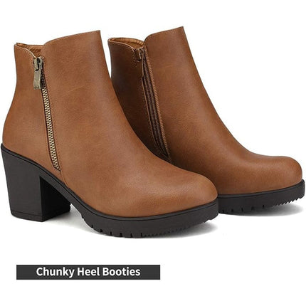 Dream Pairs Womens Size 8 Brown 3" Block Heel Zoey Platform Ankle Boots Booties
