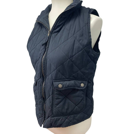 Thread & Supply Womens Medium Navy Blue Quilted Full Zip Sleeveless Collar Vest