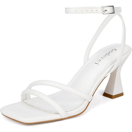 Goderci Womens Size 8.5 White 3" Heel Open Square Toe Ankle Strap Shoes