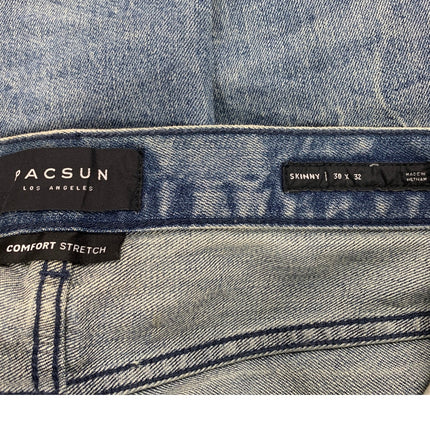 Pacsun Mens Size 30 X 32 Comfort Stretch Factory Distressed Denim Blue Jeans