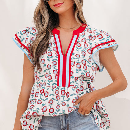 Avery Trim Flutter Sleeve Blouse