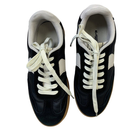 Lucky Step Womens 8 Black 1.5" Platform Sneakers Lace Up Round Close Toe Shoes