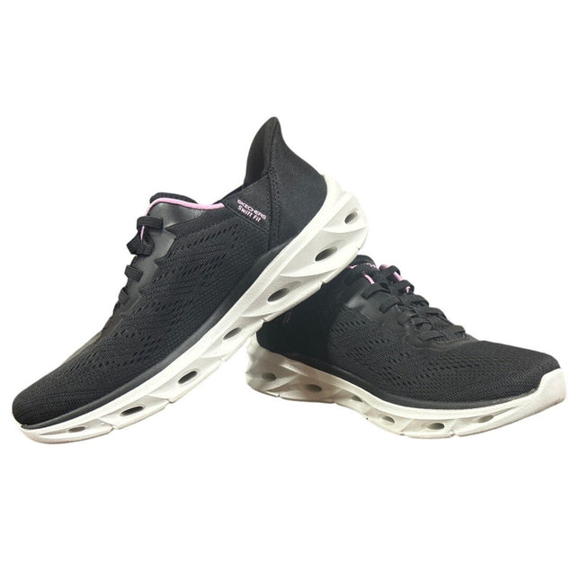New In Box Skechers Womens Size 7 Black Pink Mesh Hands Free Swift Fit Shoes