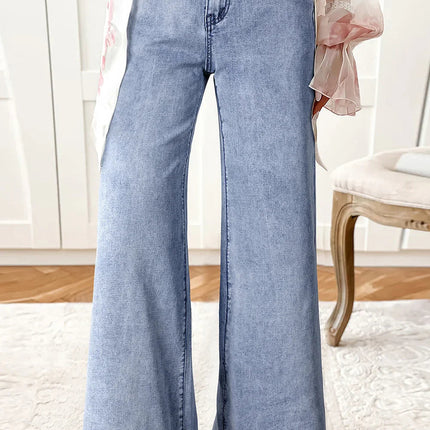 Beau Blue Button Zip High Waist Flared Hem Jeans