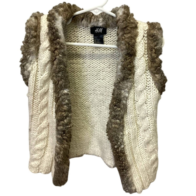 H&M Child Size 5 Sleeveless Faux Fur Wool Blend Open Cardigan Knit Sweater Vest