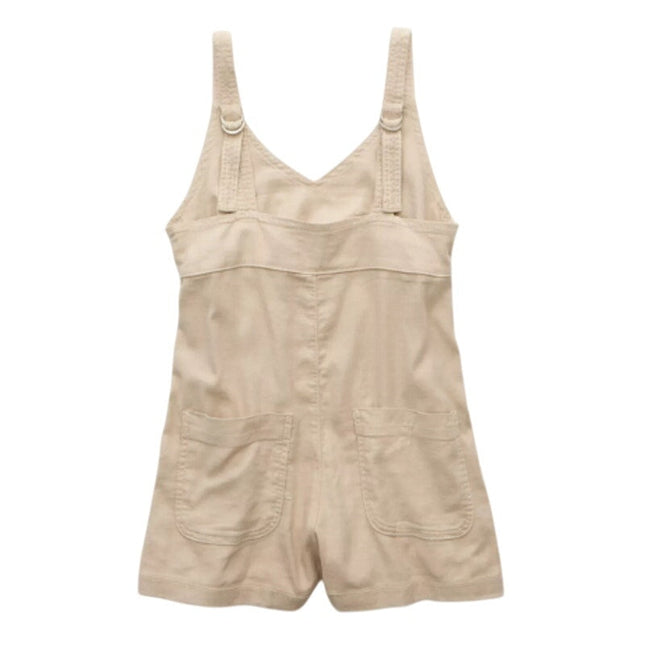 New American Eagle Womens Medium Linen Blend Baggy Short Overall Shortalls