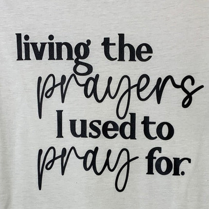 New Hand Printed Womens Medium White Living Prayer Pray PolyCotton Crew Neck Tee