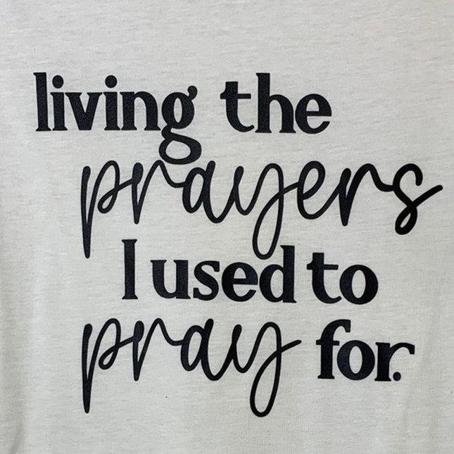 New Hand Printed Womens Medium White Living Prayer Pray PolyCotton Crew Neck Tee