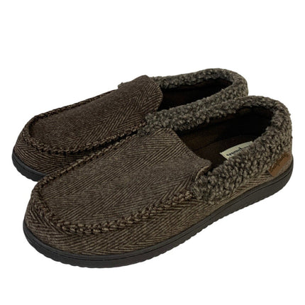 Dearfoams Mens Medium 9/10 Brown Tweed Memory Foam Washable Moccasin Slippers