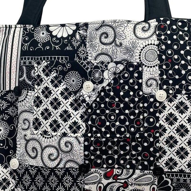 Handmade Black White Patchwork Cotton Blend Double Handle Purse Tote Bag