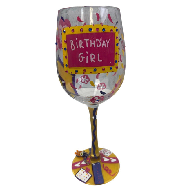 Lolita Birthday Girl Cocktail Recipe Bottom Painted Collectible Clear Wine Glass