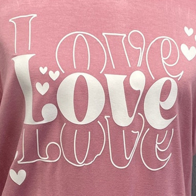 Hand Printed Upcycled Womens Large Valentine Love Love Love Long TShirt Blouse
