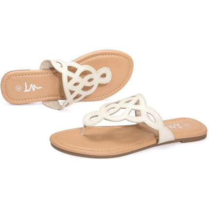 LM Womens Size 6 Cream Thong T-Strap Slip On Flat Flip Flop Sandals Shoes