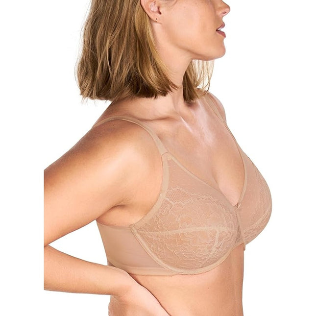 New HSIA Womens Size 38DD Tan Underwire Minimizer Lifting Floral Lace Bra