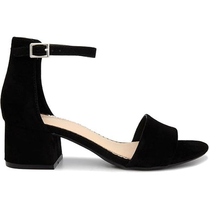 London Fog Womens Size 8 Black 2" Heels  Open Round Toe Ankle Strap Shoes