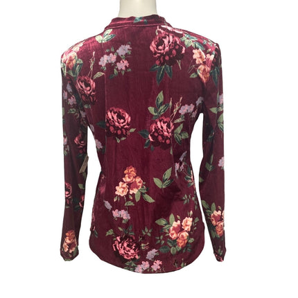 New No Boundaries Juniors Large 11/13 Long Sleeve Velour Soft Floral Blouse