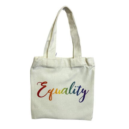 New Hand Printed Rainbow Equality Double Sided Handle Mini Canvas Tote Gift Bag