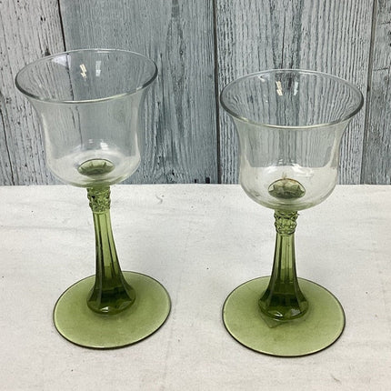 Set of 2 Vintage PartyLite Green Glass Stem Votive Tealight Candle Holders