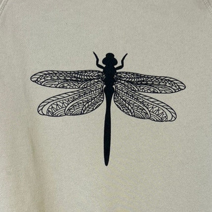 Upcycled Hand Printed Womens Medium 100% Cotton Dragonfly Long Sleeve Sweatshirt