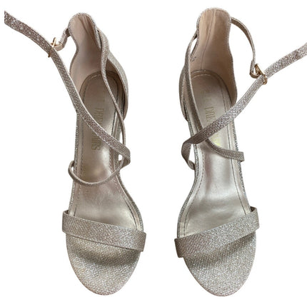 Dream Pairs Womens 6.5 Gold Glitter 3" Heel Stiletto Open Toe Ankle Wrap Shoes