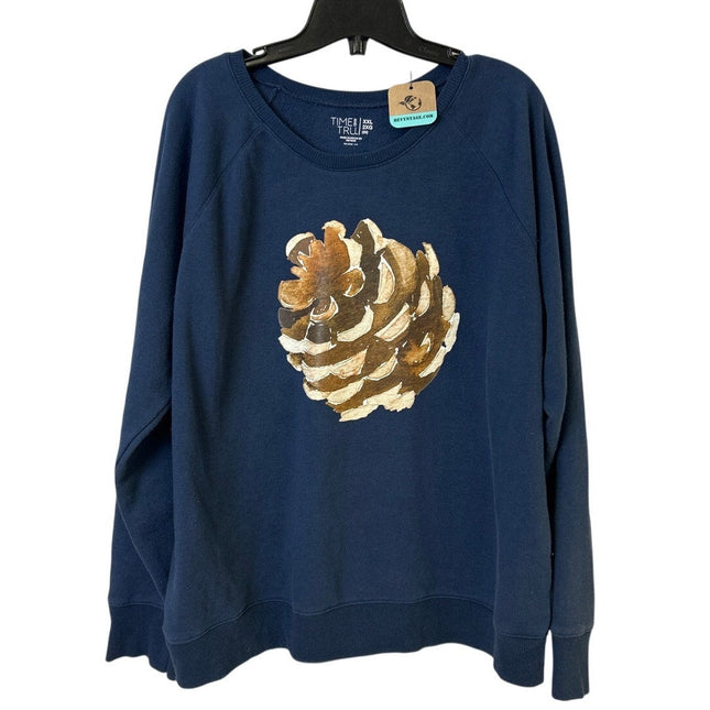 Upcycled Hand Printed Womens XXL Rustic Pinecone Long Sleeve Sweatshirt