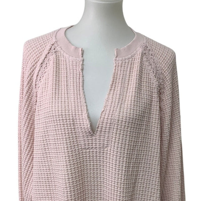 New American Eagle Womens Medium Long Sleeve Waffled Lace Deep V Neck Sweater