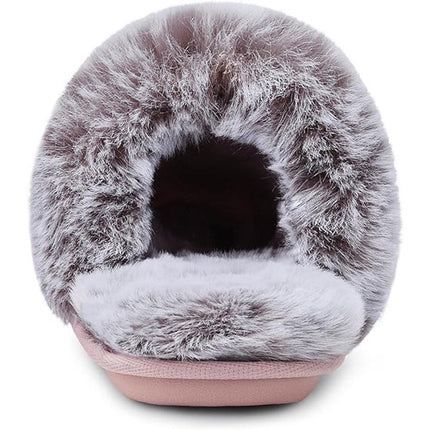 Vidayie Women Size Large (7-8) Pink Faux Suede Furry Slide On Mule Slipper Shoes