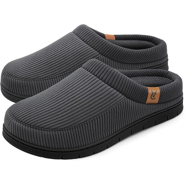 VeraCosy Mens Size 11/12 Gray Corduroy Moccasin Memory Foam House Slippers