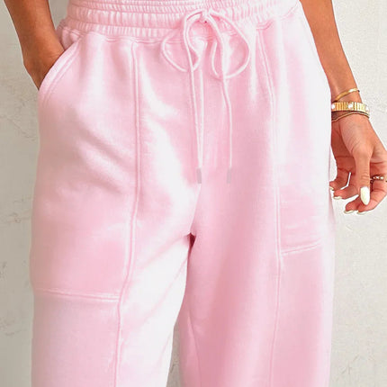 Lilac Tie Elastic Waist Solid Color Patchwork Jogger Pants