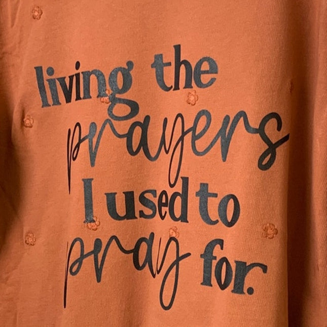 Upcycled Hand Printed Womens Size 16 Orange Living Jesus Prayers Pray Sweatshirt
