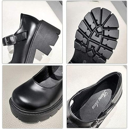 New Womens Size 11 Black Faux Leather 2.5" Platform Heel Mary Jane Chunky Shoes