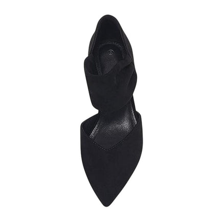 Coutgo Womens Size 8 Black Faux Suede Kitten Heel Pointy Toe Ankle Strap Shoes