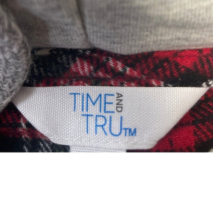 New Time and Tru Womens Small Long Sleeve Plaid Flannel Cotton Blend Hoodie