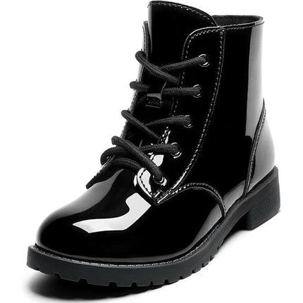 Girls Size 10 Black Patent Leather Lace Up Size Zip Ankle Combat Dressy Boots