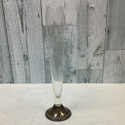Vintage Duchin Sterling Silver Single Floral Etched Glass Bud Flower Vase