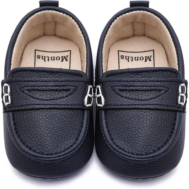 Moceen Baby Boys 12 -18 Months Navy Loafers Soft Sole PU Leather Moccasins Shoes