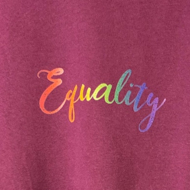 Upcycled Hand Printed Mens Medium Equality Rainbow Pride Magenta Sweatshirt