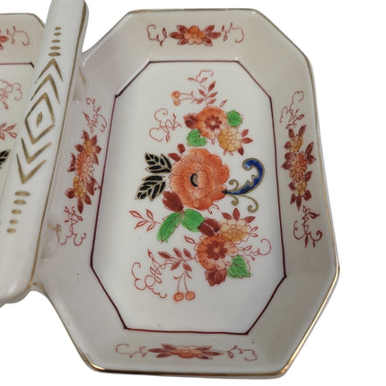 Vintage Made In Japan Floral Fine China Hand Painted Divided Plate Dish w Handle