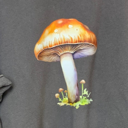 New Hand Printed Womens Small Wild Mushroom Fungalcore Boho Ruufled Sweatshirt