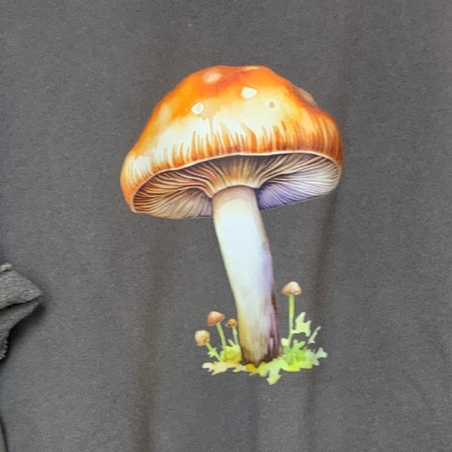 New Hand Printed Womens Small Wild Mushroom Fungalcore Boho Ruufled Sweatshirt