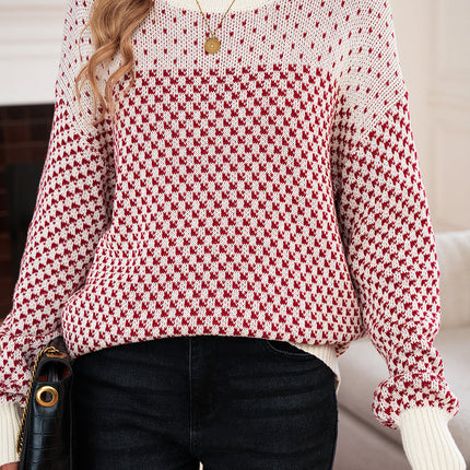 Red Colorblock Bishop Sleeve Knit Sweater