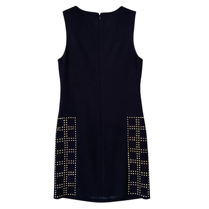 Trina Turk Womens Size 2 Black Shift Midi Gold Stud Sleeveless Sheath Dress