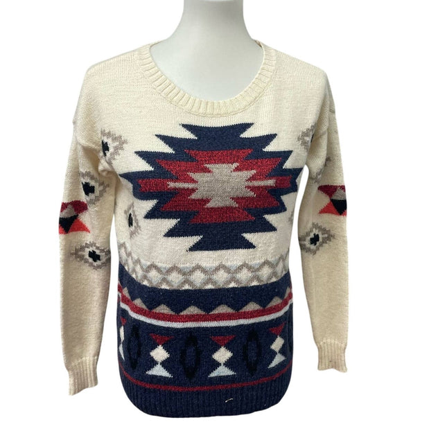 AEO Womens XS Aztec Wool Acrylic Blend Long Sleeve Crew Neck Pullover Sweater