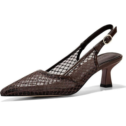 Coutgo Womens 9.5 Dark Brown Mesh Pointy Closed Toe Slingback 2.5" Heel Shoes