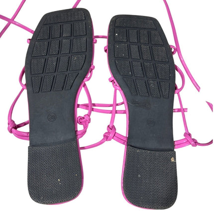 Gorglitter Womens 7.5 Pink Sandals Strappy Faux Leather Open Square Toe Shoes