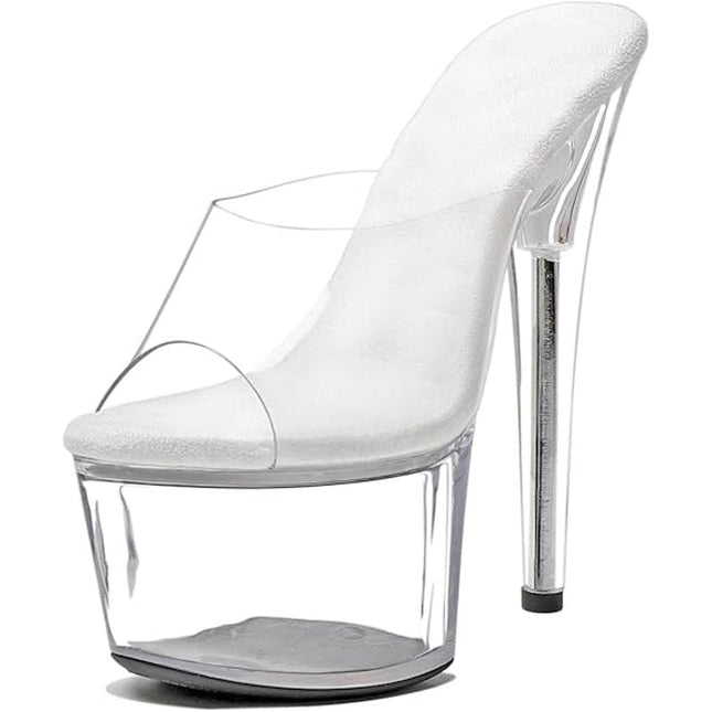 New Womens Size 9 Clear 7" Platform Heel Open Toe Slide On High Heels Shoes
