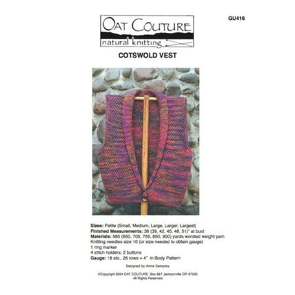 NWT Annie Dempsey Oat Couture GU416 Cotswold Vest Sweater Knitting Pattern