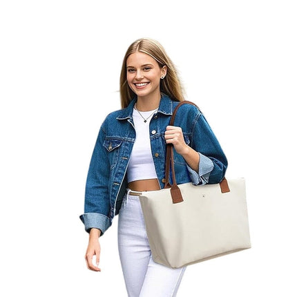 NWT New Kalidi Womens Beige Zipper Close Magnet Latch Tote Bag Handbag Purse