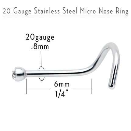 20G Stainless Steel Crystalline Gem Micro Nose Ring Twister